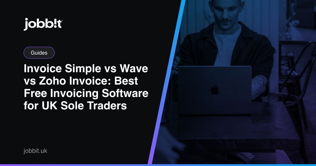 A Jobbit blog cover comparing Invoice Simple, Wave and Zoho Invoice