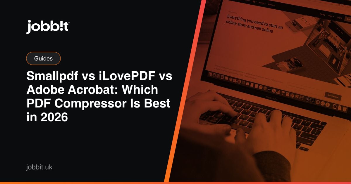 Titulní obrázek blogu Jobbit porovnávající kompresory PDF Smallpdf, iLovePDF a Adobe